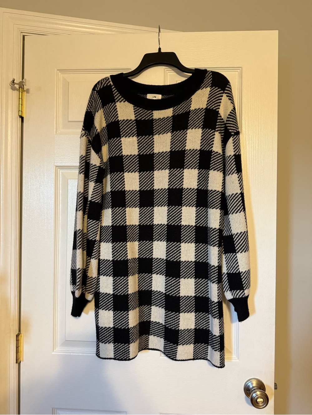 Cozy Black & White Buffalo Check Sweater Dress